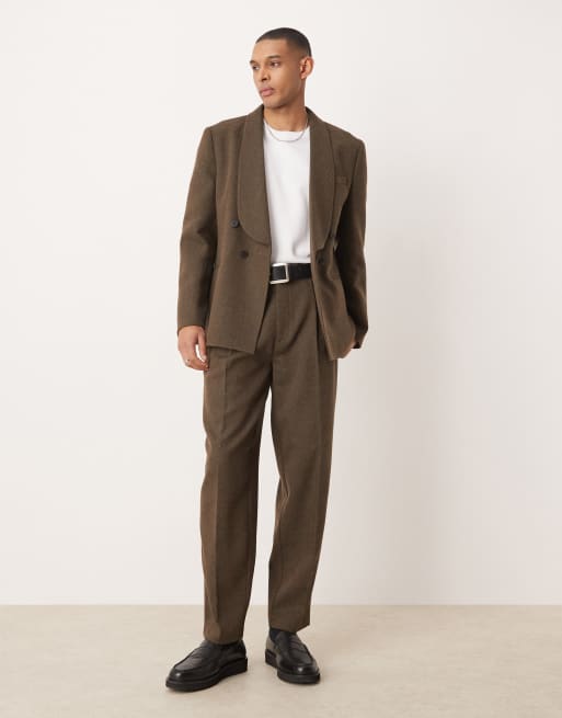 ASOS DESIGN double breasted regular suit jacket in brown herringbone wool, 2 of 5