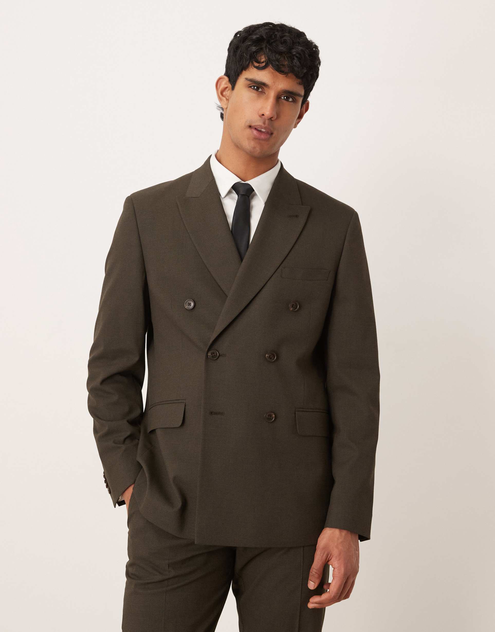 ASOS DESIGN double breasted regular suit jacket in brown micro texture