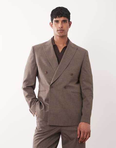 ASOS DESIGN double breasted regular suit jacket in brown with wool - view 1