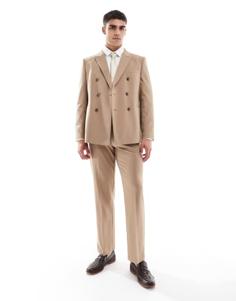 ASOS DESIGN double breasted regular suit jacket in brown - view 1