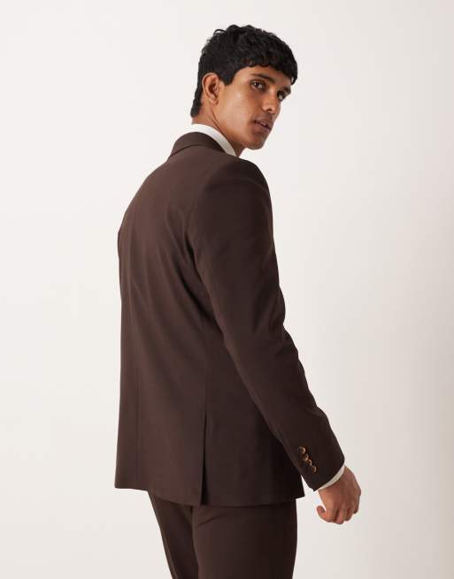 ASOS DESIGN double breasted regular suit jacket in brown | ASOS