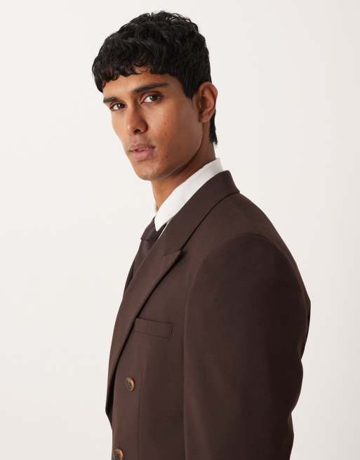 ASOS DESIGN double breasted regular suit jacket in brown | ASOS