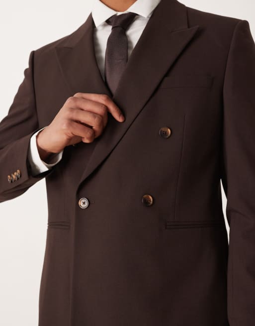 ASOS DESIGN double breasted regular suit jacket in brown | ASOS