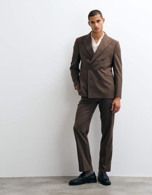 ASOS DESIGN double breasted regular suit jacket in brown, 3 of 5