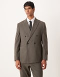 [ASOS DESIGN] ASOS DESIGN double-breasted regular suit jacket in charcoal flannel pinstripe-Grey Chest 46 Regular CHARCOAL