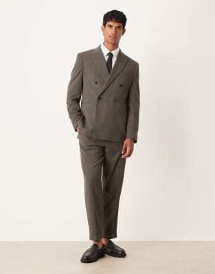 Asos Design Double-breasted Regular Suit Jacket In Gray