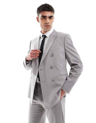 Asos Design Double Breasted Regular Suit Jacket In Gray