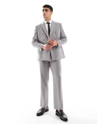 Asos Design Double Breasted Regular Suit Jacket In Gray