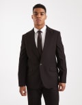 [ASOS DESIGN] ASOS DESIGN double breasted regular suit jacket in dark brown pinstripe Chest 36 Regular Dark brown