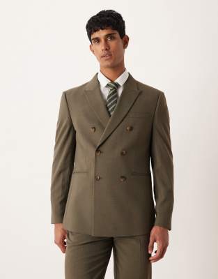 Asos Design Double Breasted Regular Suit Jacket In Green