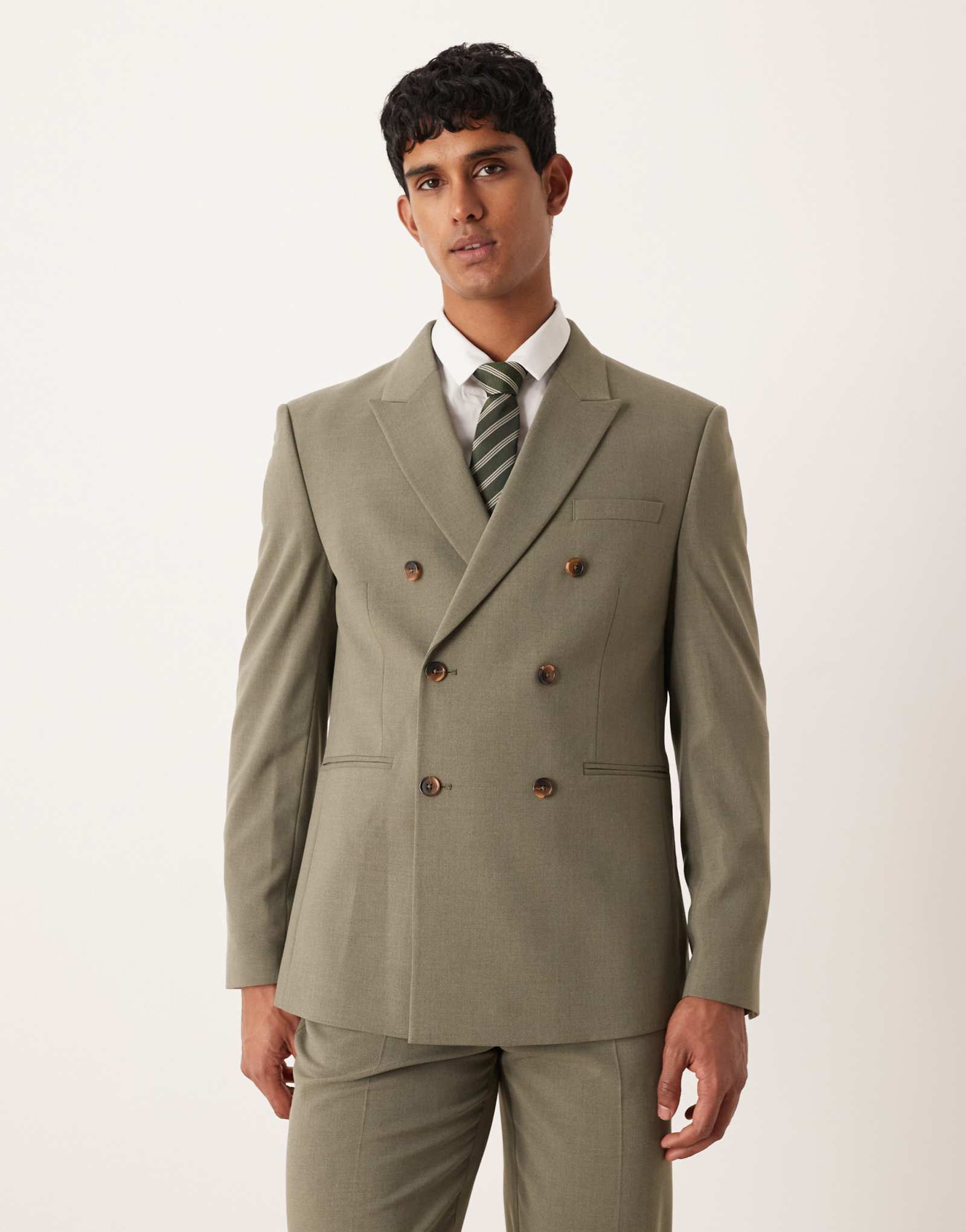 ДИЗАЙНЕРСКИЙ двубортный пиджак от обычного костюма ASOS цвета хаки