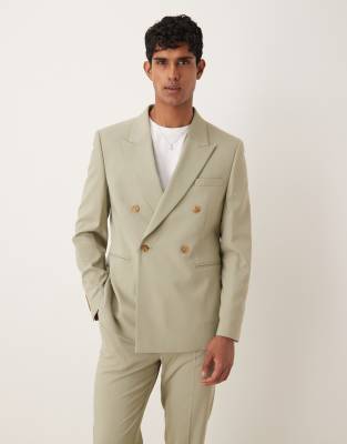 Asos Design Double Breasted Regular Suit Jacket In Green