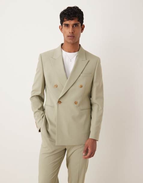 ASOS DESIGN double breasted regular suit jacket in light green - view 1
