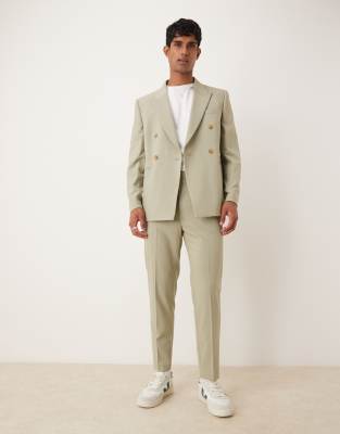 Asos Design Double Breasted Regular Suit Jacket In Green