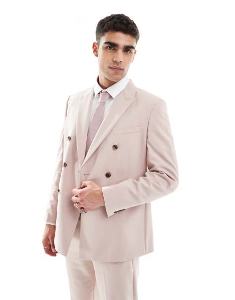ASOS DESIGN double breasted regular suit jacket in light pink - view 1