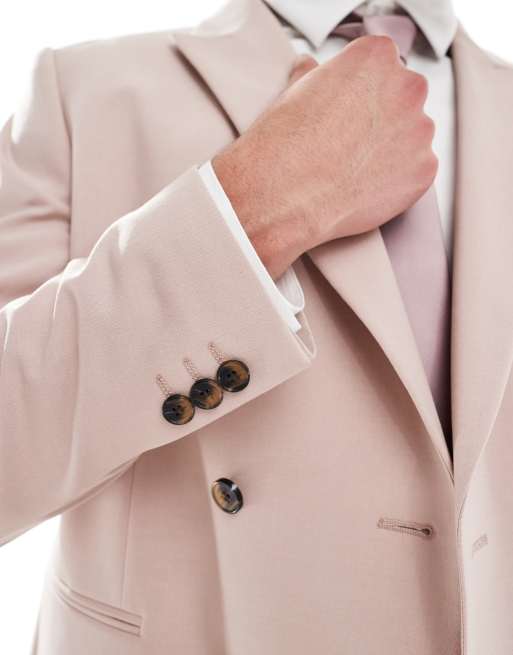 ASOS DESIGN double breasted regular suit jacket in light pink, 2 of 5