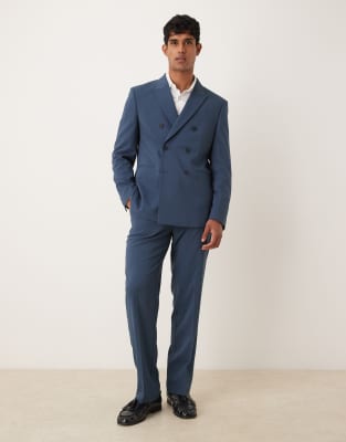 Asos Design Double Breasted Regular Suit Jacket In Blue