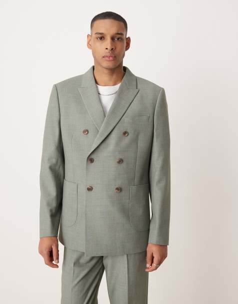 ASOS DESIGN double breasted regular suit jacket in sage green texture - view 1
