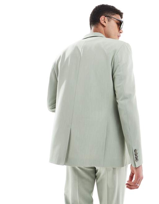ASOS DESIGN double breasted regular suit jacket in sage green texture, 4 of 5