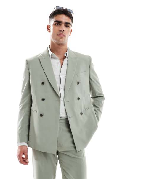 ASOS DESIGN double breasted regular suit jacket in sage green - view 1