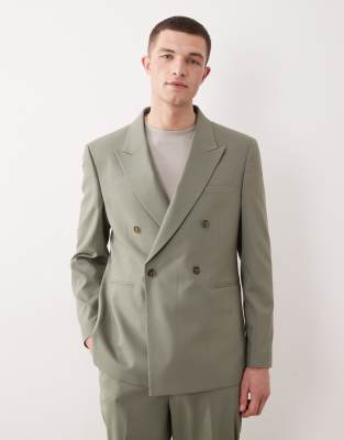 Asos Design Double Breasted Regular Suit Jacket In Green