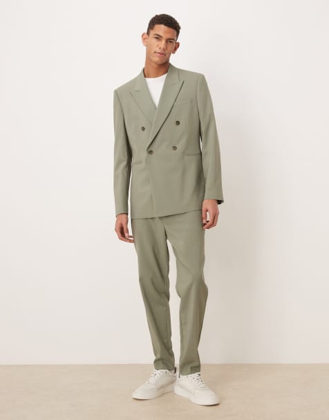 ASOS DESIGN double breasted regular suit jacket in sage green - view 2