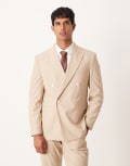 [ASOS DESIGN] ASOS DESIGN double-breasted regular suit jacket in stone marl pinstripe-Neutral Chest 36 Regular STONE