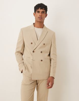 Asos Design Double Breasted Regular Suit Jacket In Neutral