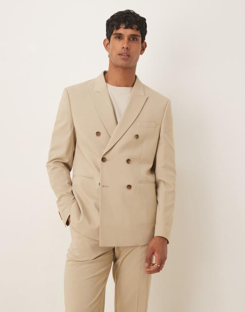 ASOS DESIGN double breasted regular suit jacket in stone - view 1