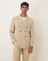 ジャケット・アウター Collarless Double Breasted Suit Jacket ASOS DESIGN collarless double breasted boxy suit jacket in