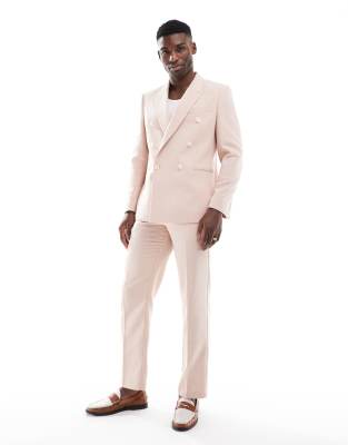 Asos Design Double Breasted Regular Suit Jacket With Wool In Pink