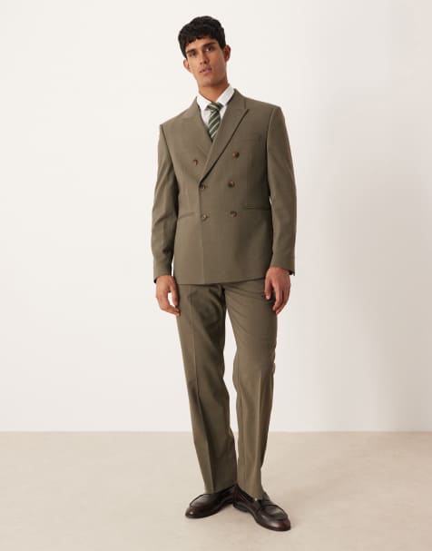 ASOS DESIGN double breasted regular suit set in khaki - view 1