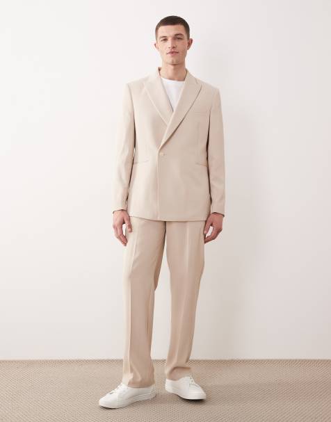 ASOS DESIGN double breasted regular suit set with wrap detail in beige - view 1