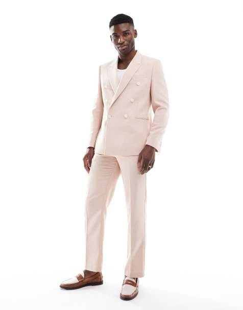 ASOS DESIGN double breasted regular suit with wool in light pink - view 1