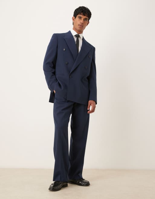 ASOS DESIGN double-breasted relaxed boxy suit jacket in navy metallic pinstripe, 2 of 5