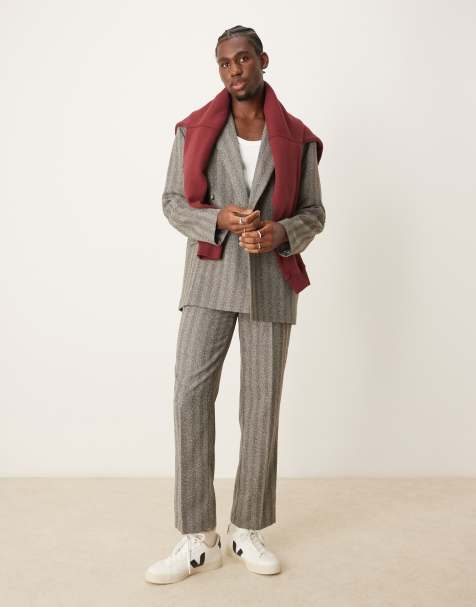 ASOS DESIGN double breasted relaxed slouchy suit in charcoal herringbone - view 1