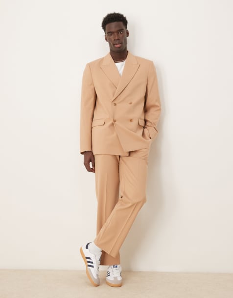 ASOS DESIGN double breasted relaxed suit in camel - view 1