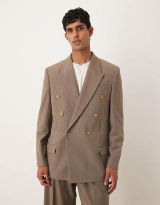 double breasted relaxed suit jacket in beige texture-Neutral