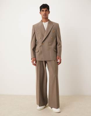 Asos Design Double Breasted Relaxed Suit Jacket In Neutral