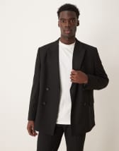 ジャケット・アウター Collarless Double Breasted Suit Jacket ASOS DESIGN collarless double breasted boxy suit jacket in black