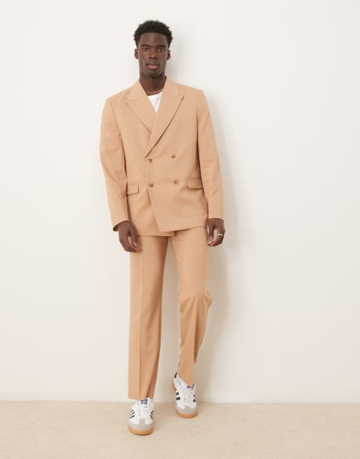 ASOS DESIGN double breasted relaxed suit jacket in camel | ASOS