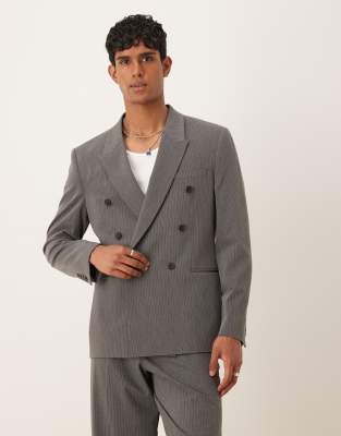 Asos Design Double Breasted Relaxed Suit Jacket In Gray