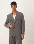 [ASOS DESIGN] ASOS DESIGN double breasted relaxed suit jacket in charcoal pinstripe-Grey Chest 42 Regular GREY