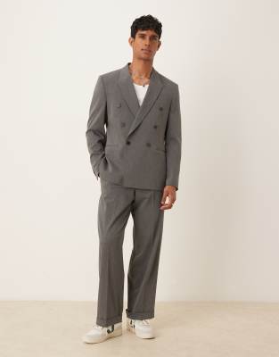 Asos Design Double Breasted Relaxed Suit Jacket In Gray