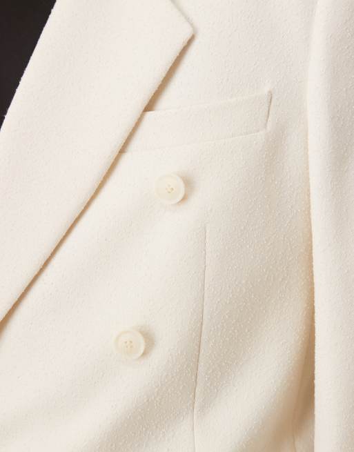 ASOS DESIGN - Double breasted ruimvallend colbert met lange pasvorm in crème textuur, 3 van 5