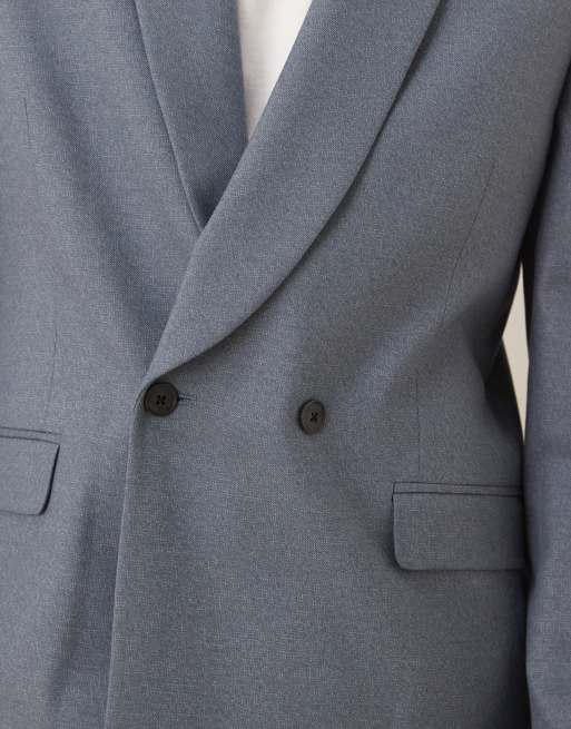 ASOS DESIGN double breasted shawl collar regular suit jacket in blue, 5 of 5