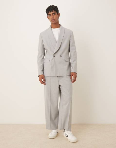 ASOS DESIGN double breasted shawl regular suit in grey - view 1