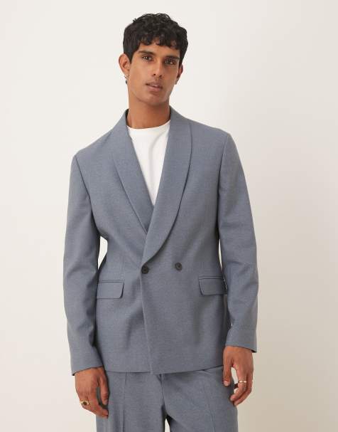 ASOS DESIGN double breasted shawl regular suit jacket in blue - view 1