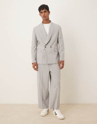 Asos Design Double Breasted Shawl Regular Suit Jacket In Gray