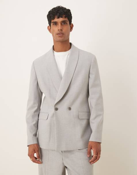 ASOS DESIGN double breasted shawl regular suit jacket in grey - view 1